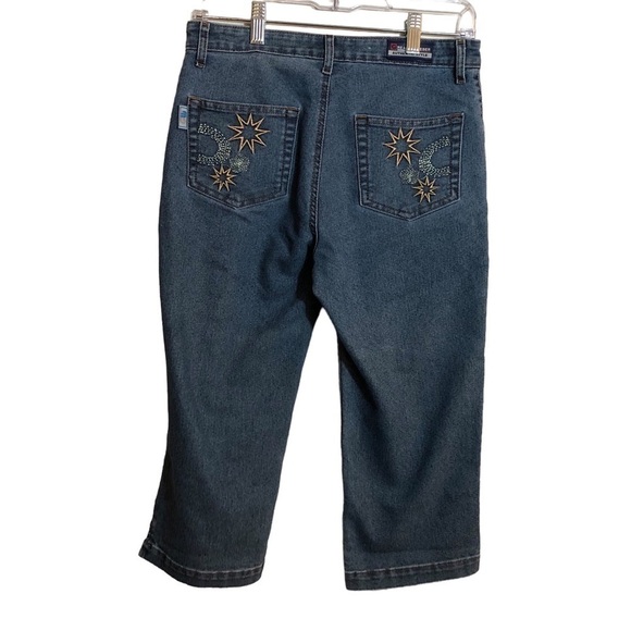 Great Weber Denim - Women’s Cropped Denim Capris Size 31 Embellished Stars Flower Moon